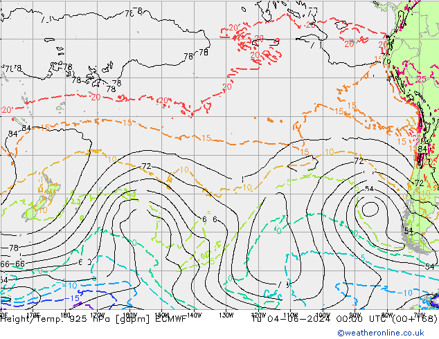 Height/Temp. 925 hPa ECMWF Tu 04.06.2024 00 UTC