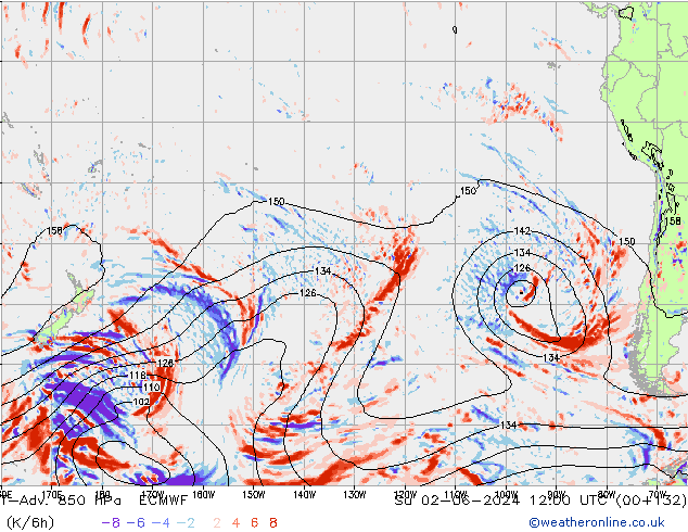 T-Adv. 850 hPa ECMWF Paz 02.06.2024 12 UTC