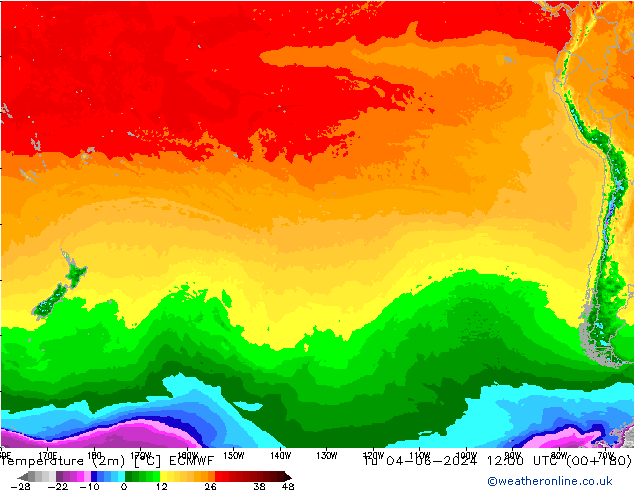 Temperature (2m) ECMWF Tu 04.06.2024 12 UTC