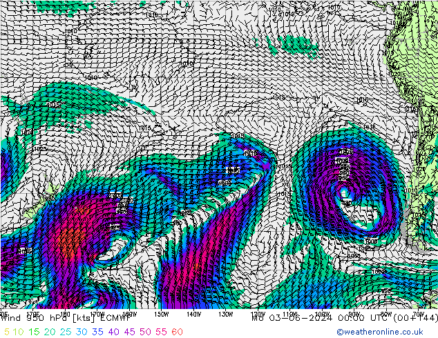 Wind 950 hPa ECMWF Mo 03.06.2024 00 UTC