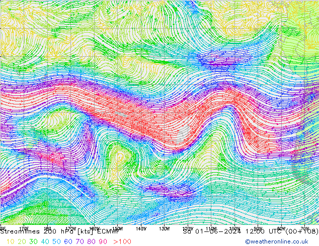 Streamlines 200 hPa ECMWF So 01.06.2024 12 UTC