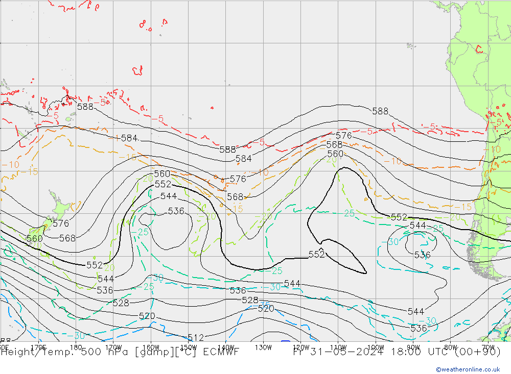 Yükseklik/Sıc. 500 hPa ECMWF Cu 31.05.2024 18 UTC