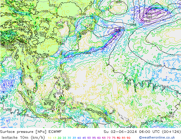 Isotaca (kph) ECMWF dom 02.06.2024 06 UTC