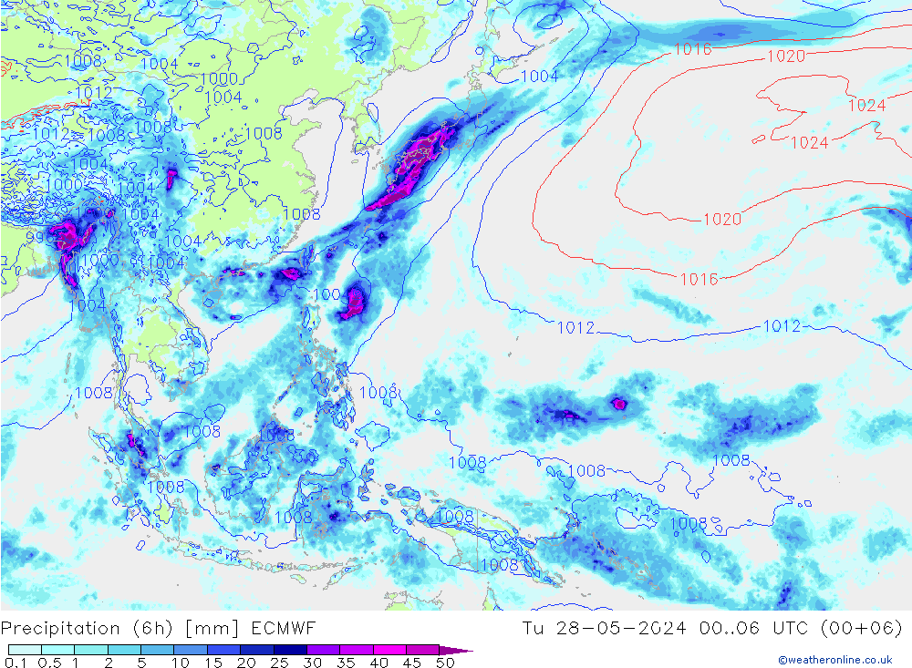 Z500/Rain (+SLP)/Z850 ECMWF Tu 28.05.2024 06 UTC