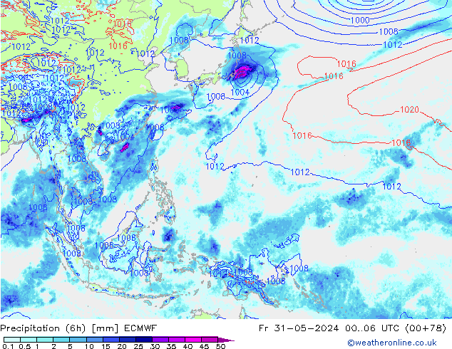 осадки (6h) ECMWF пт 31.05.2024 06 UTC