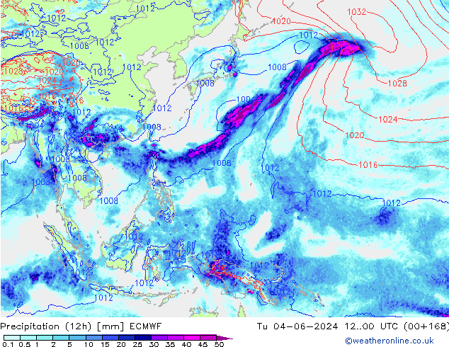 Précipitation (12h) ECMWF mar 04.06.2024 00 UTC