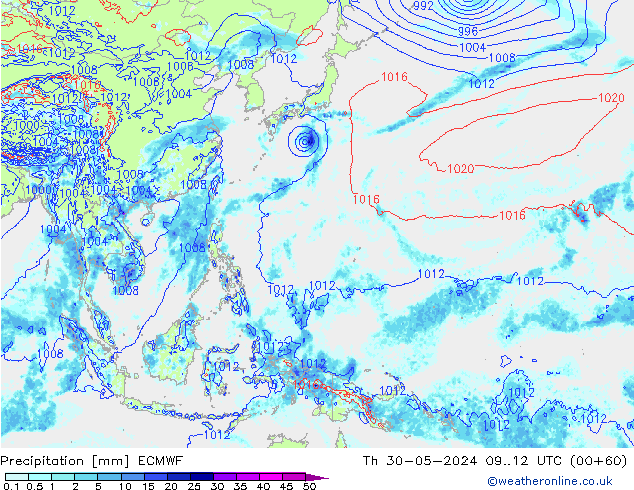 precipitação ECMWF Qui 30.05.2024 12 UTC