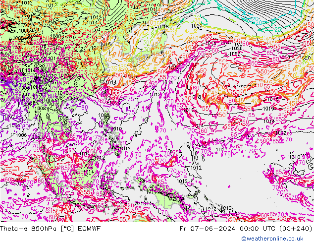 Theta-e 850hPa ECMWF Pá 07.06.2024 00 UTC