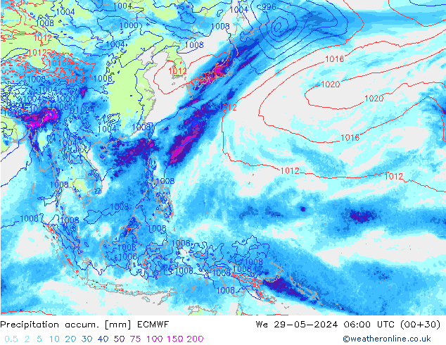 Precipitation accum. ECMWF St 29.05.2024 06 UTC