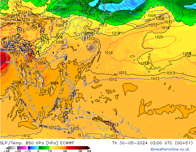 SLP/Temp. 850 hPa ECMWF do 30.05.2024 03 UTC