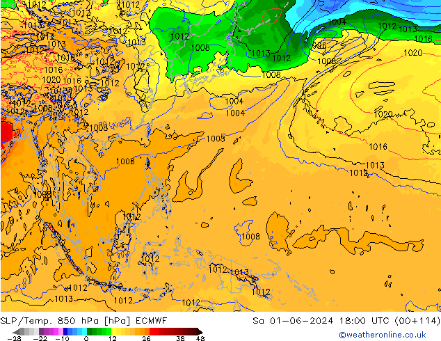 SLP/Temp. 850 hPa ECMWF  01.06.2024 18 UTC