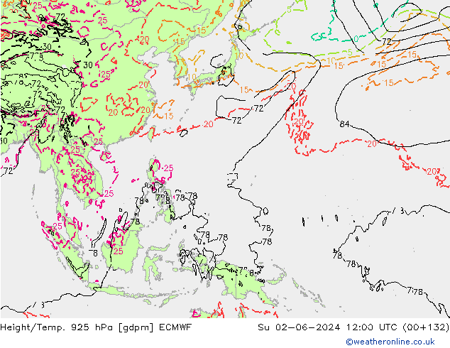 Height/Temp. 925 hPa ECMWF nie. 02.06.2024 12 UTC