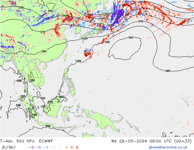 T-Adv. 500 hPa ECMWF wo 29.05.2024 09 UTC