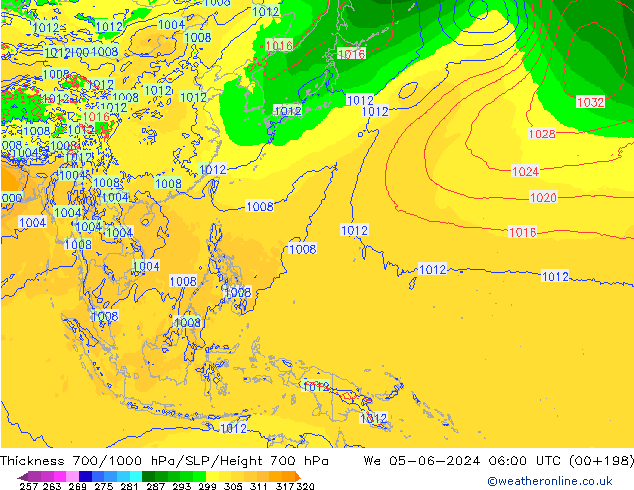 Thck 700-1000 hPa ECMWF St 05.06.2024 06 UTC