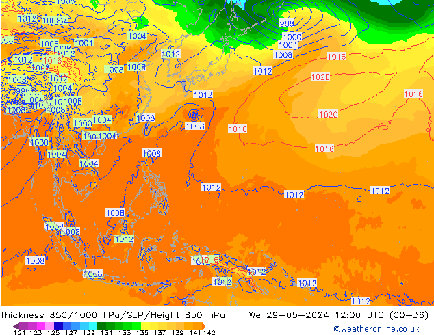 Schichtdicke 850-1000 hPa ECMWF Mi 29.05.2024 12 UTC