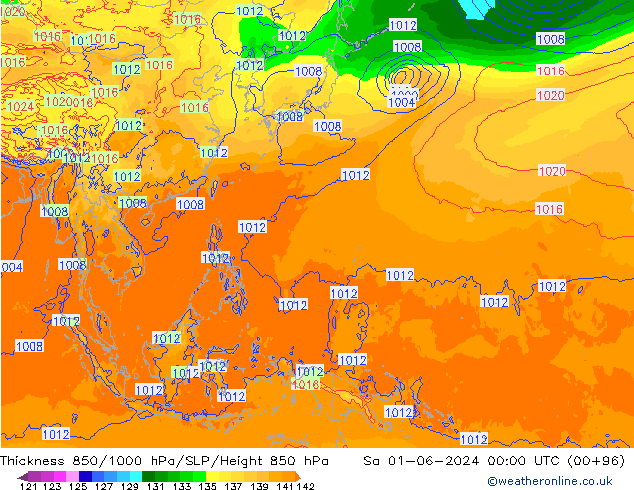 Thck 850-1000 hPa ECMWF so. 01.06.2024 00 UTC