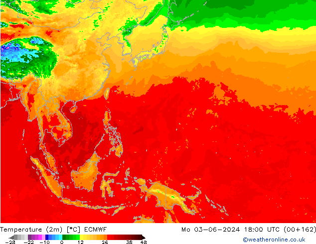 карта температуры ECMWF пн 03.06.2024 18 UTC