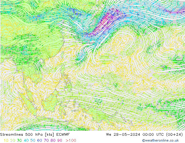 Stroomlijn 500 hPa ECMWF wo 29.05.2024 00 UTC