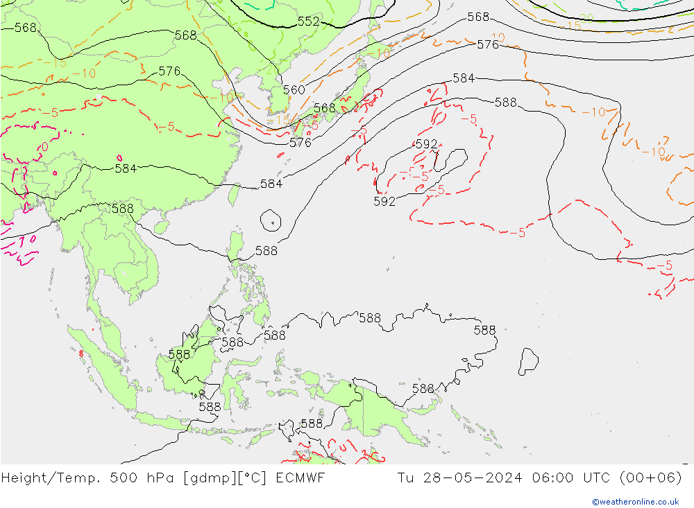 Z500/Rain (+SLP)/Z850 ECMWF Tu 28.05.2024 06 UTC