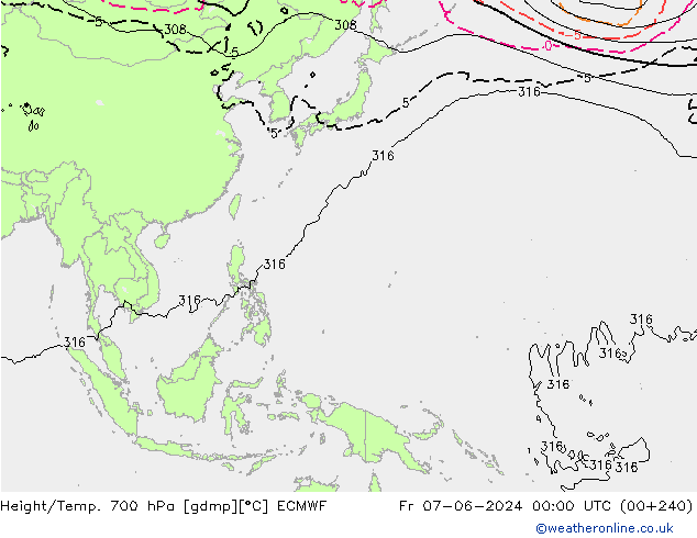 Height/Temp. 700 hPa ECMWF Pá 07.06.2024 00 UTC