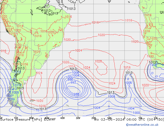 Surface pressure ECMWF Mo 03.06.2024 06 UTC