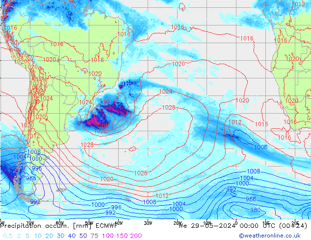 Precipitation accum. ECMWF We 29.05.2024 00 UTC