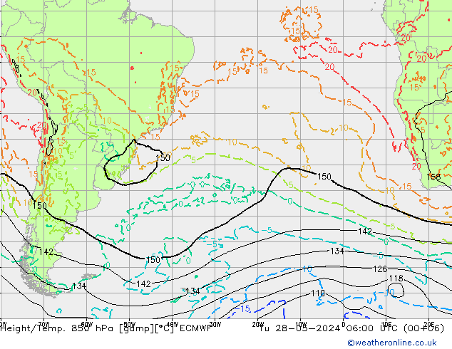 Z500/Rain (+SLP)/Z850 ECMWF wto. 28.05.2024 06 UTC