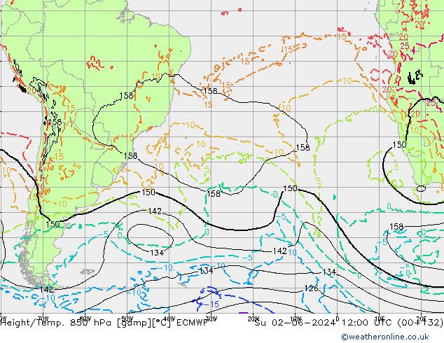 Z500/Rain (+SLP)/Z850 ECMWF Dom 02.06.2024 12 UTC