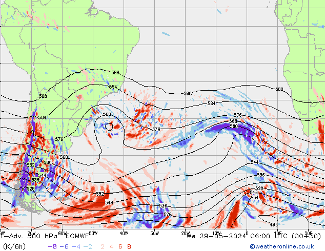 T-Adv. 500 hPa ECMWF śro. 29.05.2024 06 UTC