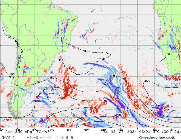 T-Adv. 850 hPa ECMWF Paz 02.06.2024 06 UTC