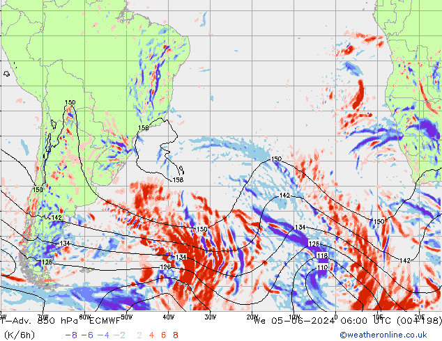 T-Adv. 850 hPa ECMWF mer 05.06.2024 06 UTC