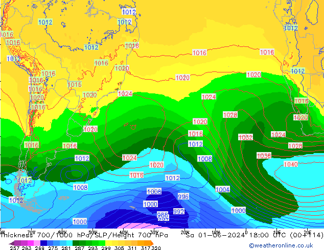 Thck 700-1000 hPa ECMWF Sáb 01.06.2024 18 UTC