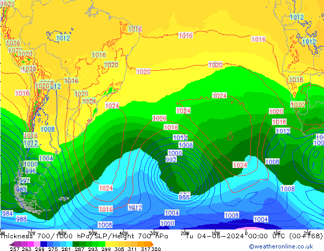 Thck 700-1000 hPa ECMWF Tu 04.06.2024 00 UTC