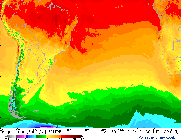 Sıcaklık Haritası (2m) ECMWF Çar 29.05.2024 21 UTC
