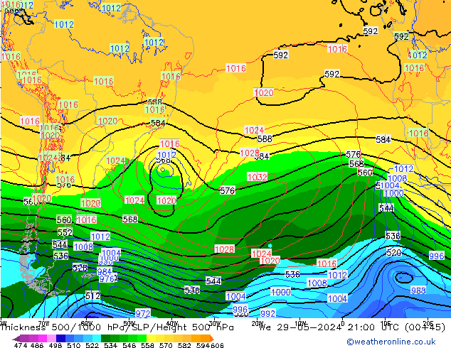 Thck 500-1000hPa ECMWF mer 29.05.2024 21 UTC