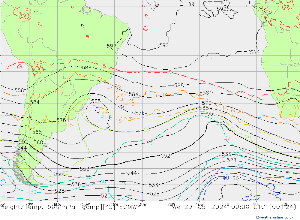 Height/Temp. 500 hPa ECMWF We 29.05.2024 00 UTC