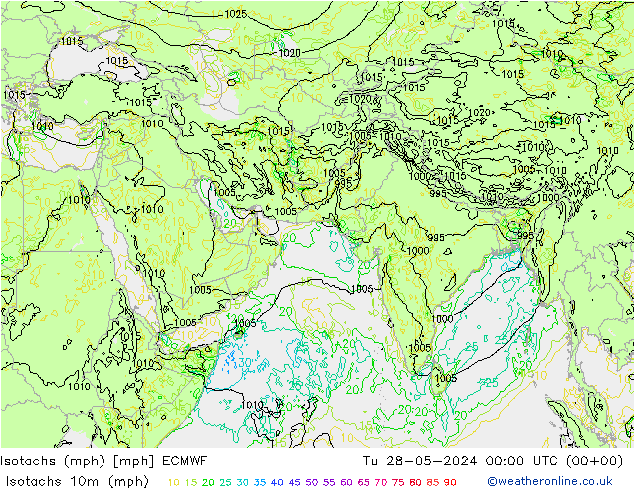 Isotachs (mph) ECMWF mar 28.05.2024 00 UTC