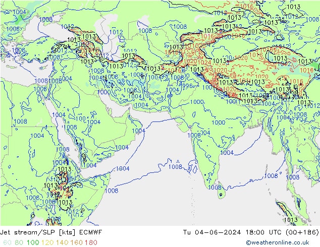 Prąd strumieniowy ECMWF wto. 04.06.2024 18 UTC