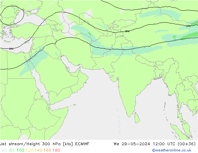 Jet stream/Height 300 hPa ECMWF We 29.05.2024 12 UTC