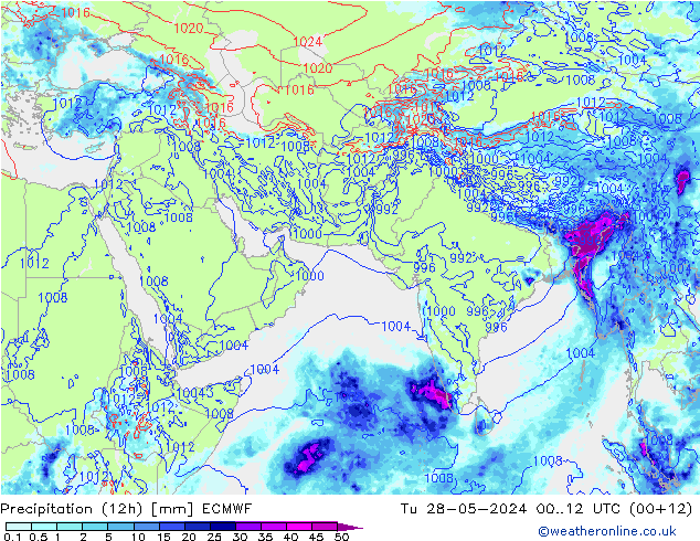 降水量 (12h) ECMWF 星期二 28.05.2024 12 UTC
