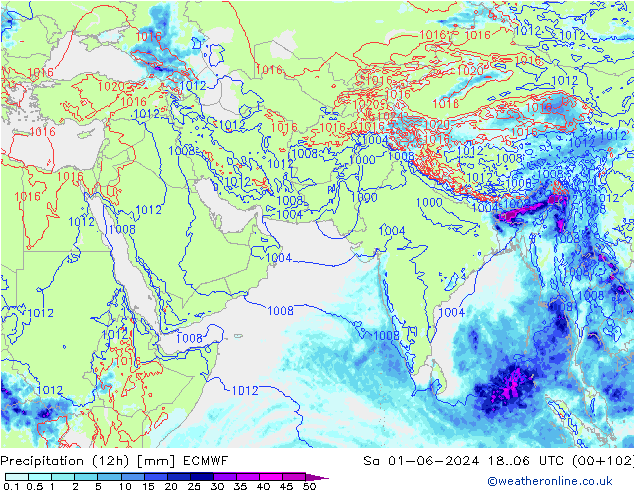 Yağış (12h) ECMWF Cts 01.06.2024 06 UTC