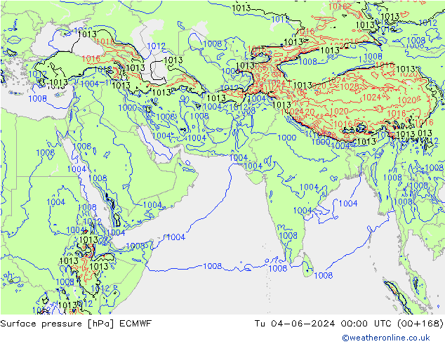 Surface pressure ECMWF Tu 04.06.2024 00 UTC