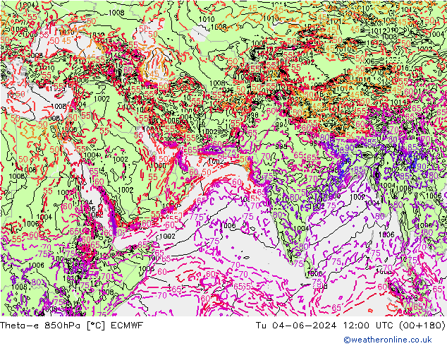 Theta-e 850hPa ECMWF wto. 04.06.2024 12 UTC