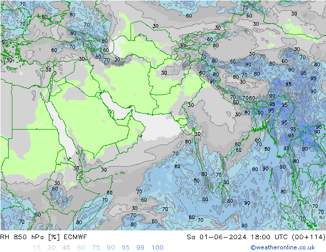 RH 850 hPa ECMWF 星期六 01.06.2024 18 UTC