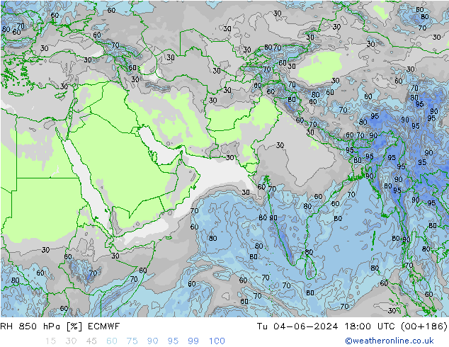 RH 850 hPa ECMWF Tu 04.06.2024 18 UTC