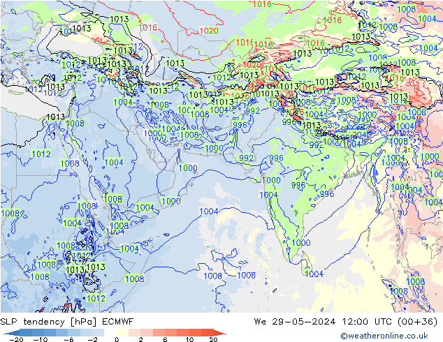 Tendance de pression  ECMWF mer 29.05.2024 12 UTC