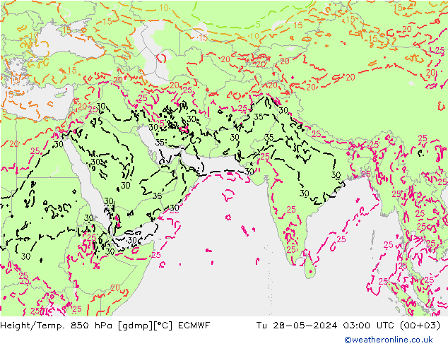 Height/Temp. 850 hPa ECMWF mar 28.05.2024 03 UTC