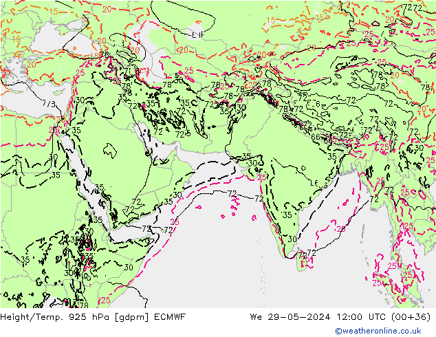 Yükseklik/Sıc. 925 hPa ECMWF Çar 29.05.2024 12 UTC