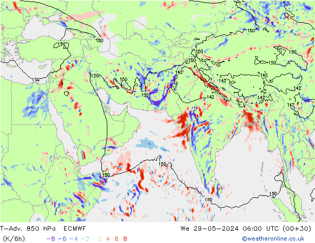 T-Adv. 850 hPa ECMWF St 29.05.2024 06 UTC