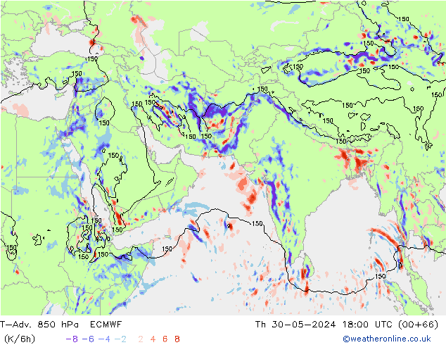 T-Adv. 850 гПа ECMWF чт 30.05.2024 18 UTC